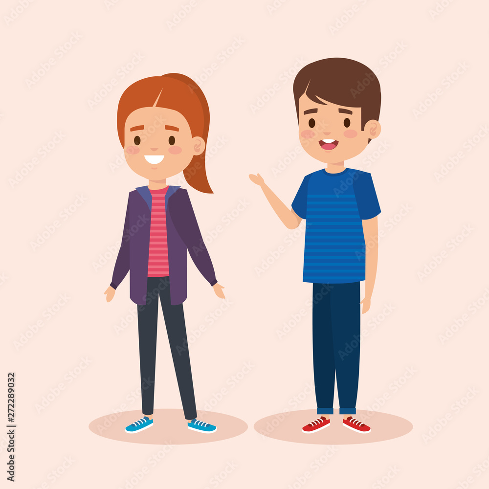 girl and boy children with casual clothes girl and boy children with casual clothes
