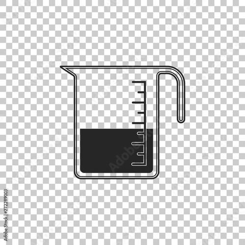 Measuring cup to measure dry and liquid food icon isolated on transparent background. Plastic graduated beaker with handle. Flat design. Vector Illustration