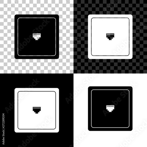 Ethernet socket sign. Network port - cable socket icon isolated on black, white and transparent background. LAN port icon. Local area connector icon. Vector Illustration