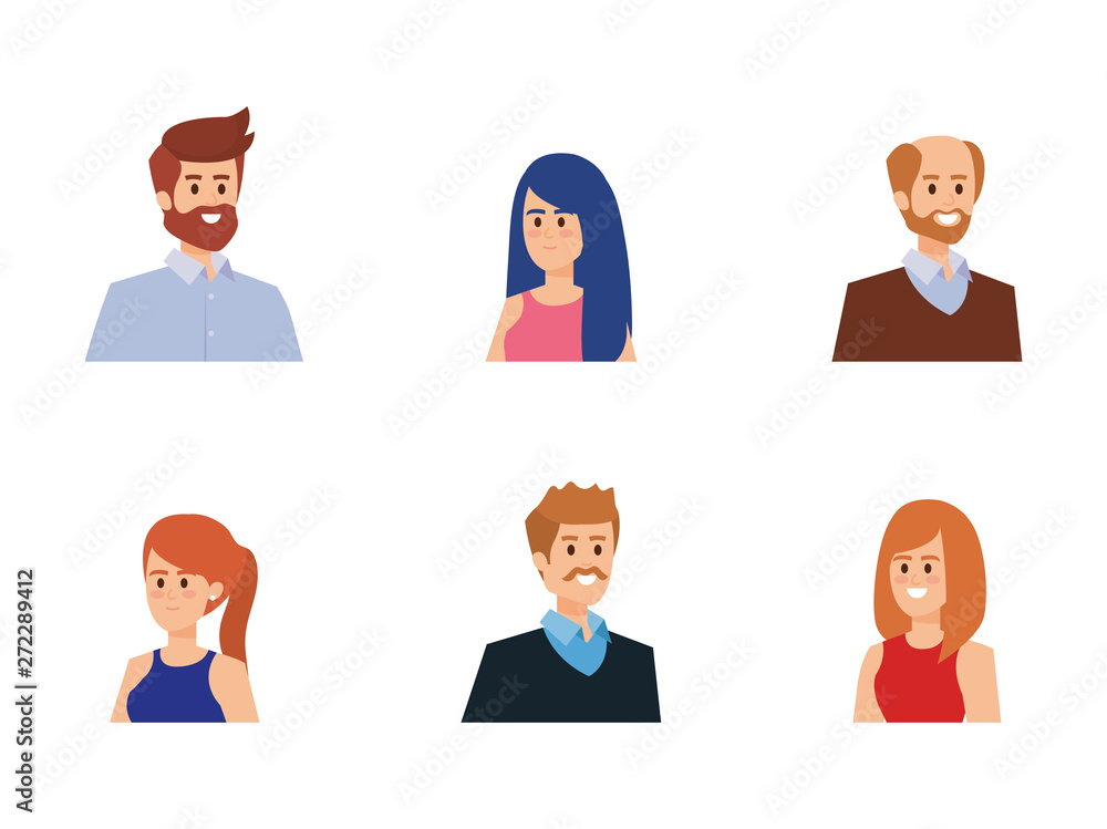 set of women and men with elegant clothes set of women and men with elegant clothes