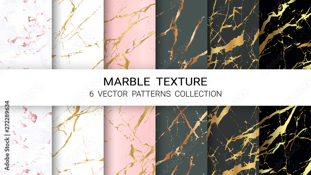 © prairat - Marble Texture, Premium Set of Vector Patterns Collection, Abstract Background Template, Suitable for Luxury Products Brands with Golden Foil and Linear Style.
