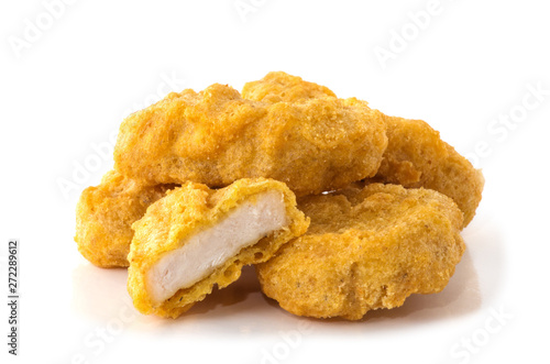 Fried chicken nuggets isolated on white