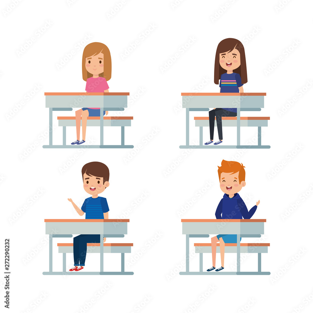 set of girls and boys kids in the desk