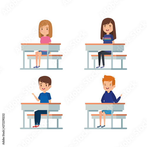 set of girls and boys kids in the desk