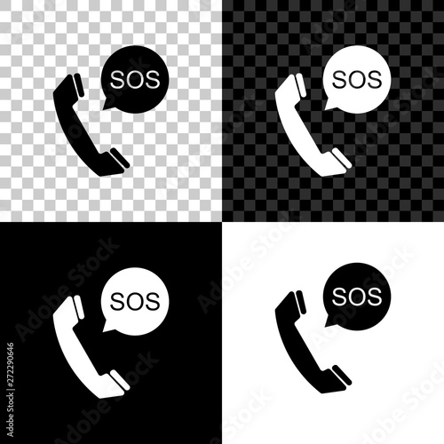 SOS call icon isolated on black, white and transparent background. 911, emergency, help, warning, alarm. Vector Illustration