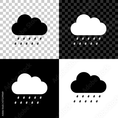 Cloud with rain icon isolated on black, white and transparent background. Rain nimbus cloud precipitation with rain drops. Vector Illustration