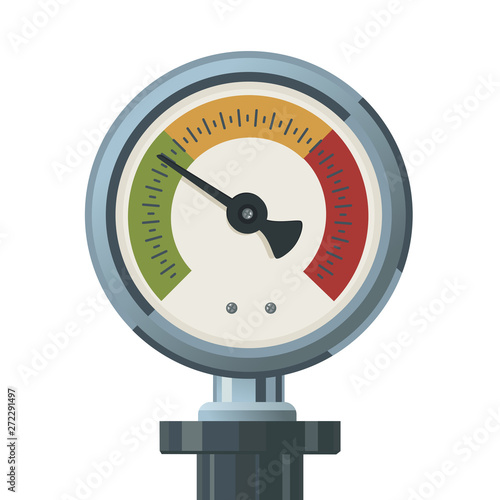 Pressuare gauge isolated on white background. Vector realistic illustration. Industrial meter object.