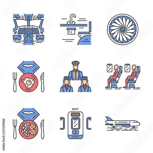 Aviation services color icons set