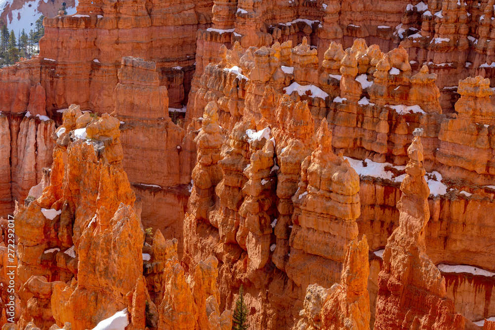 Hoodoos close up in Utah’s Bryce canyon with little bits of snow Hoodoos close up in Utah’s Bryce canyon with little bits of snow