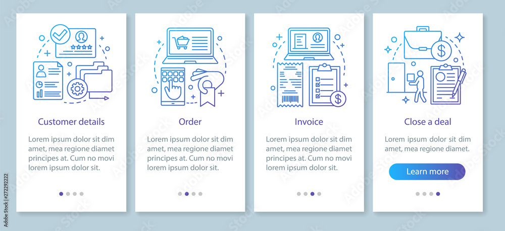 CRM software mobile app page screen vector template