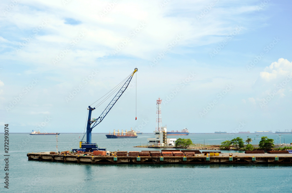 Crane on the construction site in the port of Cristobal, Panama.