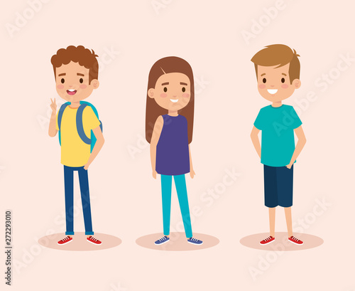 set of happy boys and girl children with hairstyle