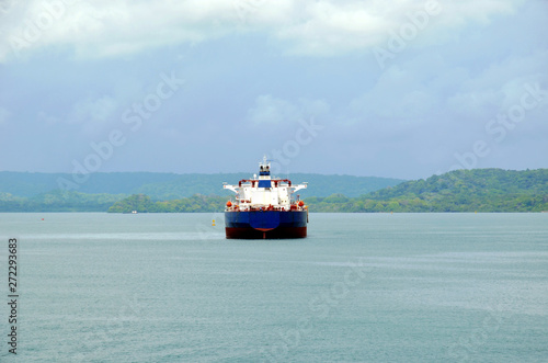 Cargo ship entering Panama Canal in the Cristobal, Panama. 