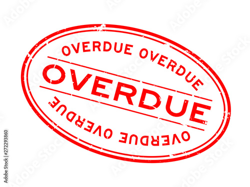 Grunge red overdue word oval rubber seal stamp on white background