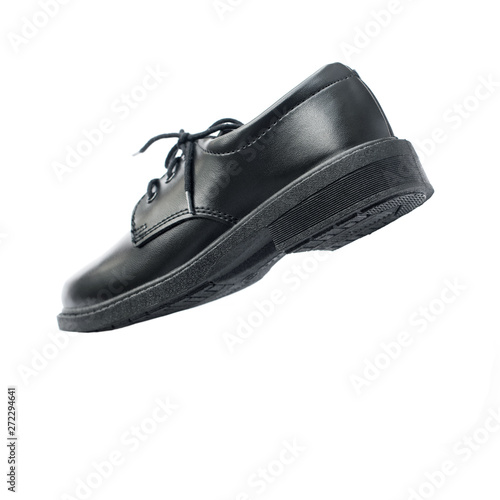 Black new leather shoes perspective isolated white