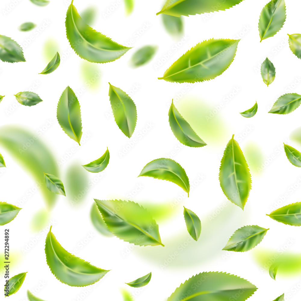 Flying Fresh Green Tea Leaves Vector Background Flying Fresh Green Tea Leaves Vector Background