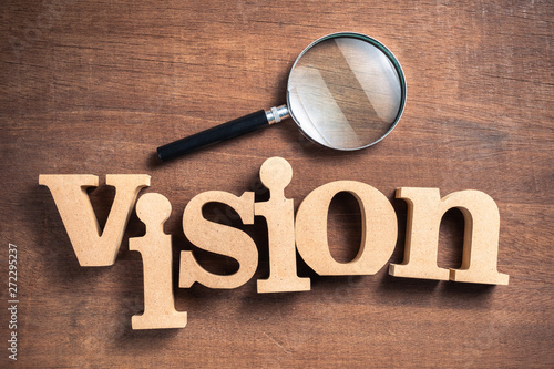 VISION word with Magnifying Glass