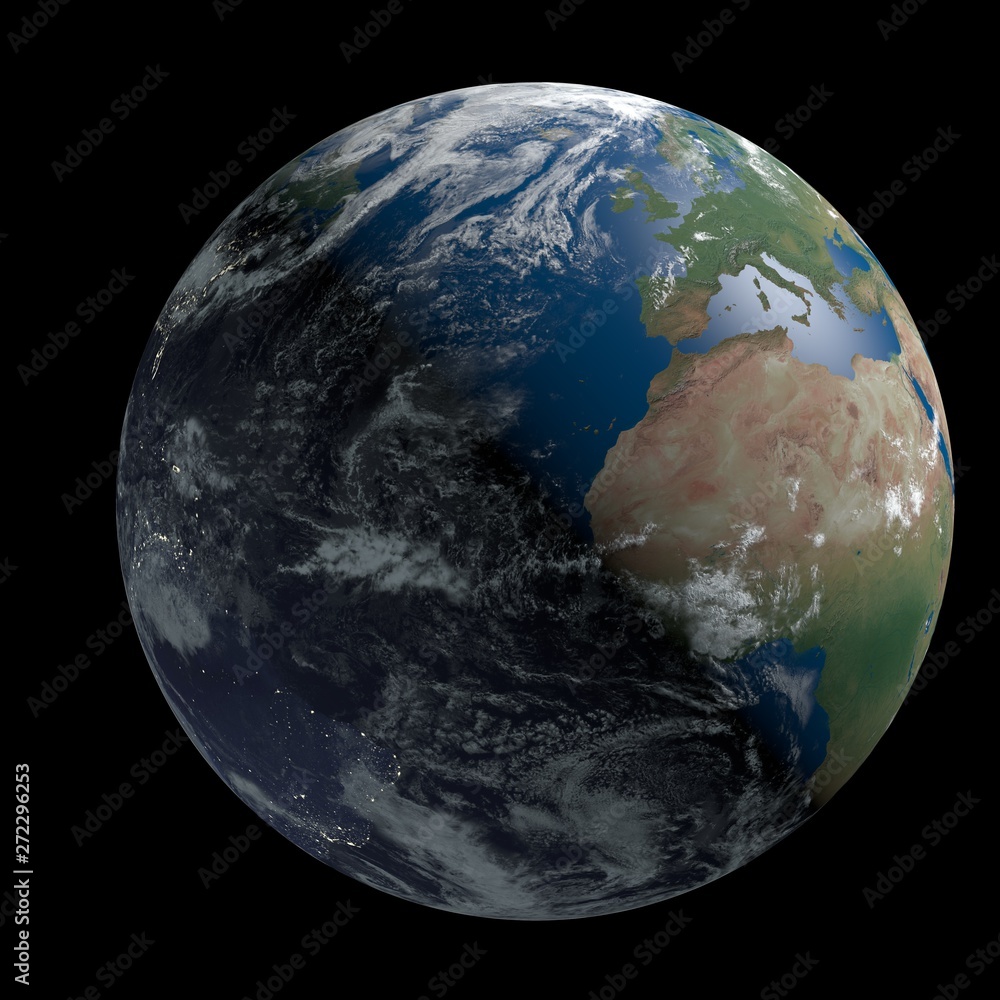 Fototapeta premium Africa and Europe Planet Earth From Space Day And Night 3D Rendered Illustration.