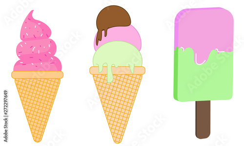 Set of ice-cream on white background. Variety of ice-cream, vector EPS10.