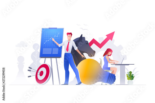People are working on strategic planning and marketing strategies