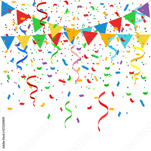 Party flags with confetti background. Vector.
