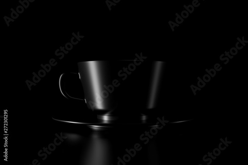 Light and shadow of cup in the darkness. 3D rendering.