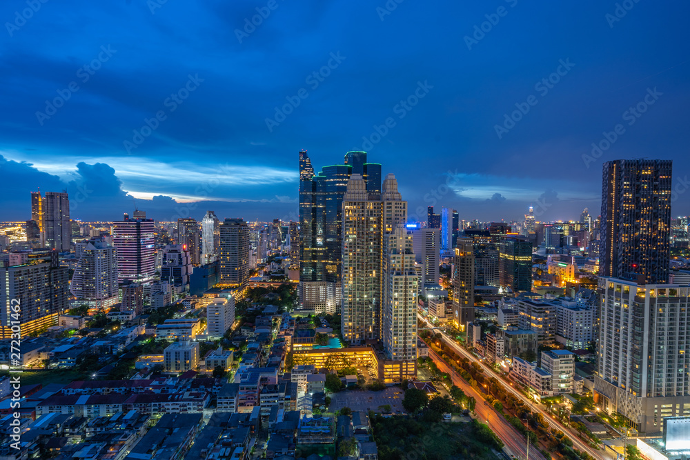 Bangkok Building in a City - Aerial view Skyscrapers