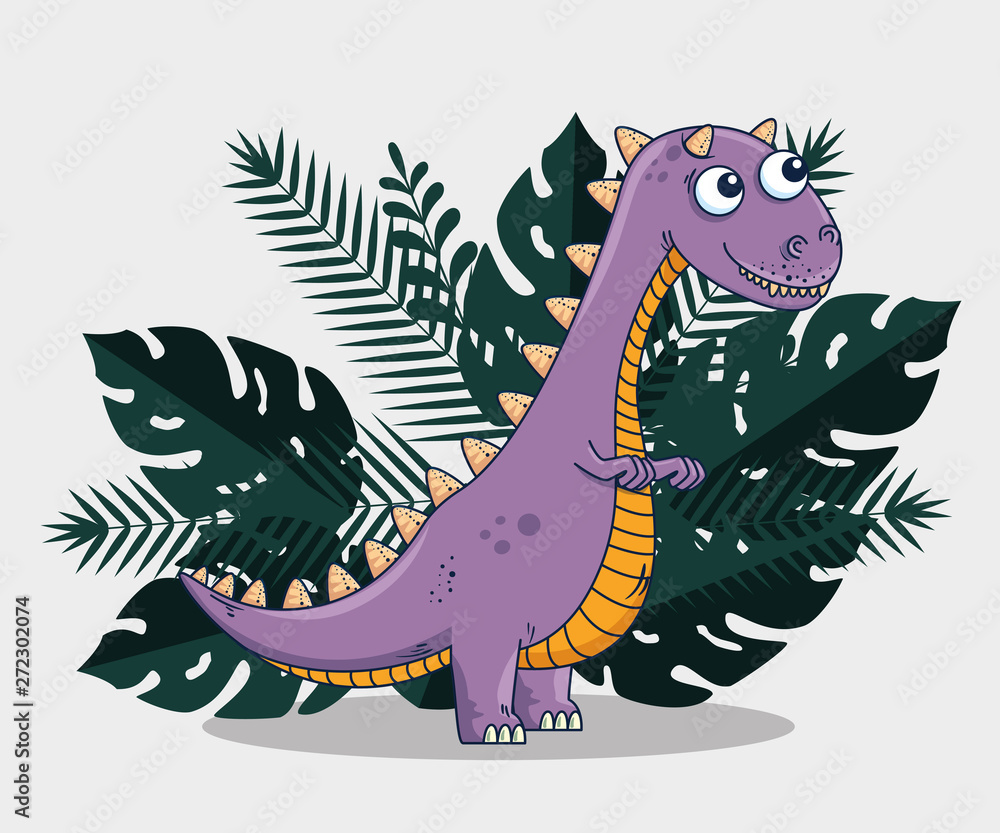 Fototapeta premium carnotaurus wild dinosaur with branches leaves plants