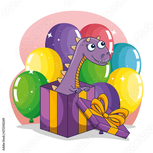 carnotaurus animal inside present with balloons decoration