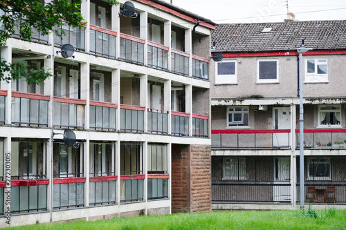 Poor council house flats abandoned in village with bad poverty