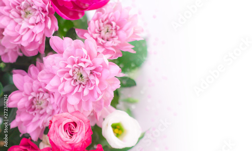 Fototapeta Naklejka Na Ścianę i Meble -  Festive delicate floral background. Fresh bouquet of flowers on a gentle white background