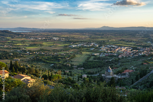 Typical Tuscan landscape viewed from Cortona  a medieval town in Arezzo province  Italy