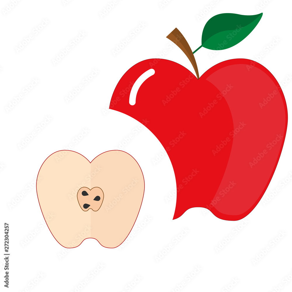 flat icon of red apple and its halves with seeds flat icon of red apple and its halves with seeds