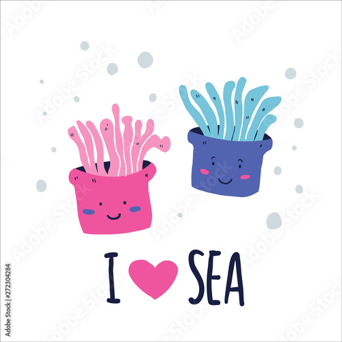 Cute doodle sea creatures I love sea lettering photo