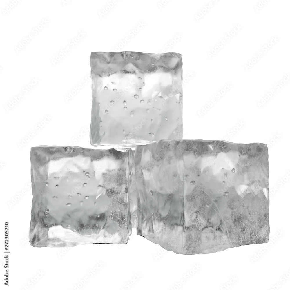 Obraz premium 3D rendering, three ice cubes on white background.