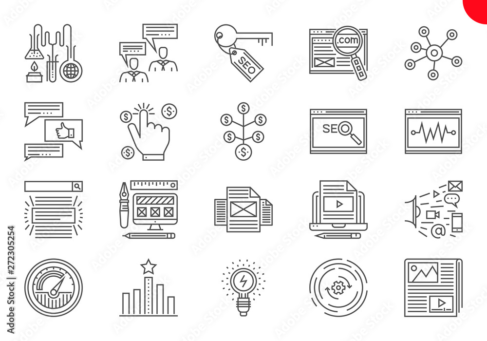 Thin Line Icons Set of Search Engine Optimization Thin Line Icons Set of Search Engine Optimization