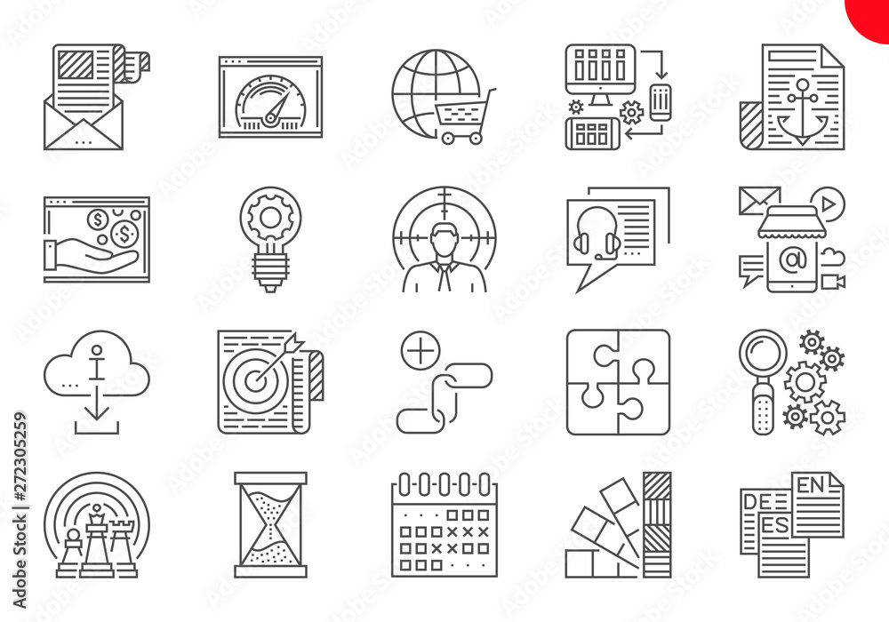 Thin Line Icons Set of Search Engine Optimization