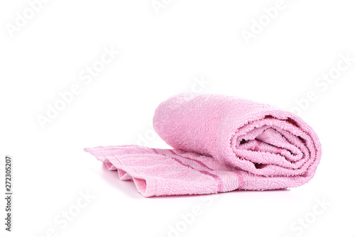 Pink terry towel isolated on white background.