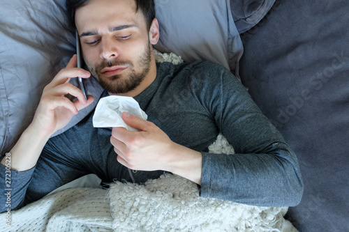 Sick man calling by phone