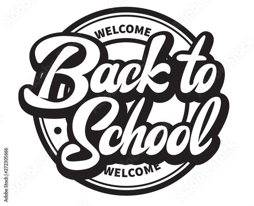 Vector monochrome illustration with lettering inscription back to school