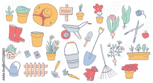Hand drawn illustration of gardening elements