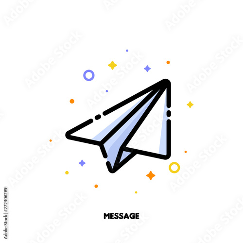 Icon of flying paper plane which symbolizes text message for help and support concept. Flat filled outline style. Pixel perfect 64x64. Editable stroke