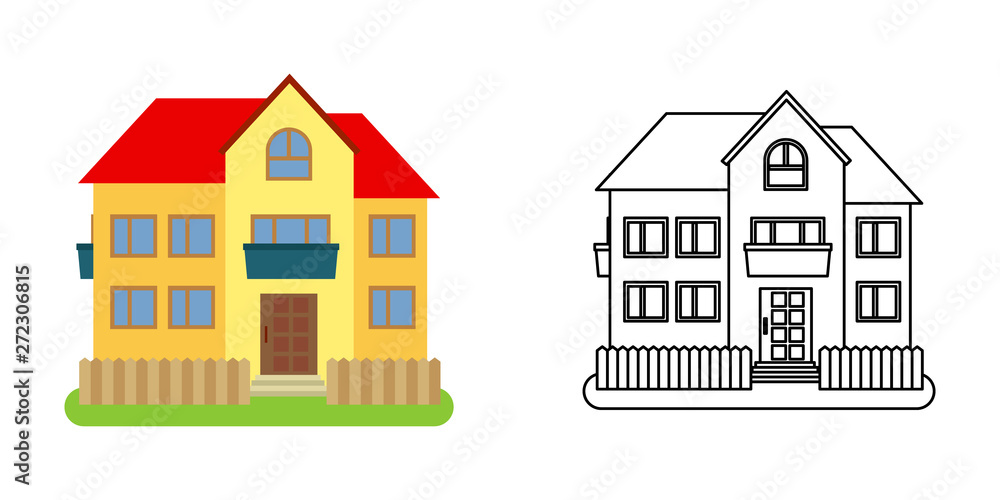 House front view in flat and line style House front view in flat and line style