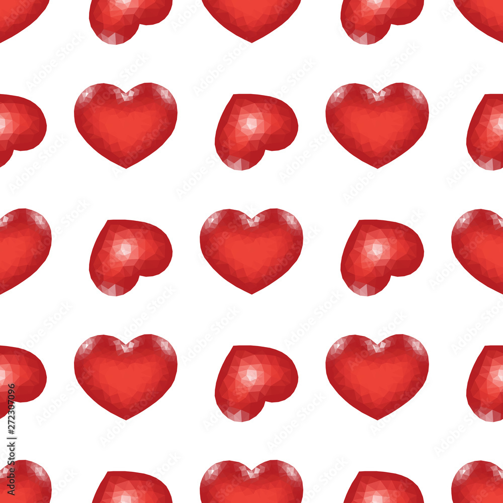 Seamless Pattern with Red Low Poly Heart