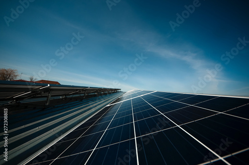 Quadro su tela Solar panel against blue sky .Blue solar panels.