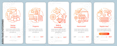 Startup education onboarding mobile app page screen with linear concepts