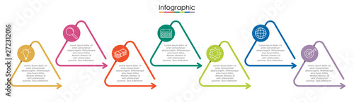 Vector infographic template with seven steps or options. Illustration presentation with thin line elements icons.  Business concept graphic design can be used for web, paper brochure, diagram