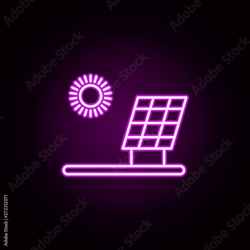energy cell, solar cell neon icon. Elements of water, boiler, thermos, gas, solar set. Simple icon for websites, web design, mobile app, info graphics