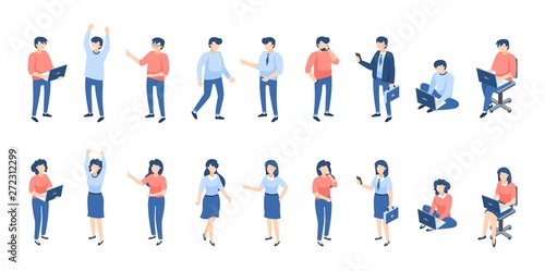 Isometric people. Male and female persons, different businessmen students and children isolated on white. Vector illustration formal job community characters