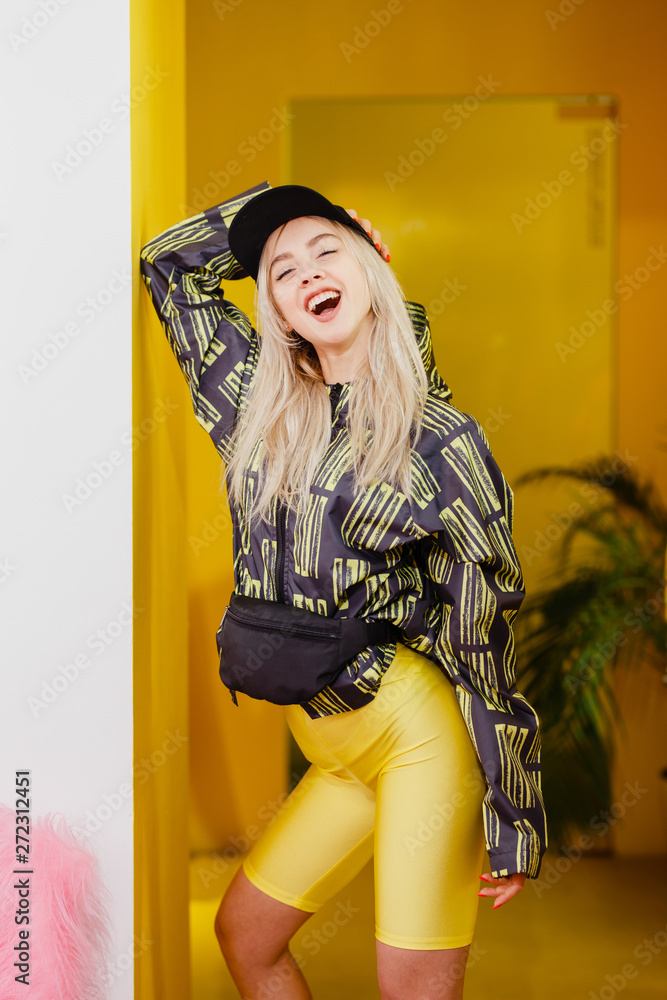 Street style blogger poses before the Fashion Show of Helmstedt brand.  Copenhagen Fashion Week is the leading Nordic biannual fashion week. In the  winter of 2023 it is held on January 31